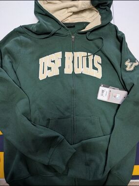 Colosseum USF Bulls Green and Cream Full-Zip Hoodie